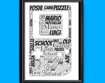 Boys Girls  Room Game Boy Word Art personalised with any words of your choice, any words any colour A4/A3 size print Framed/Unframed