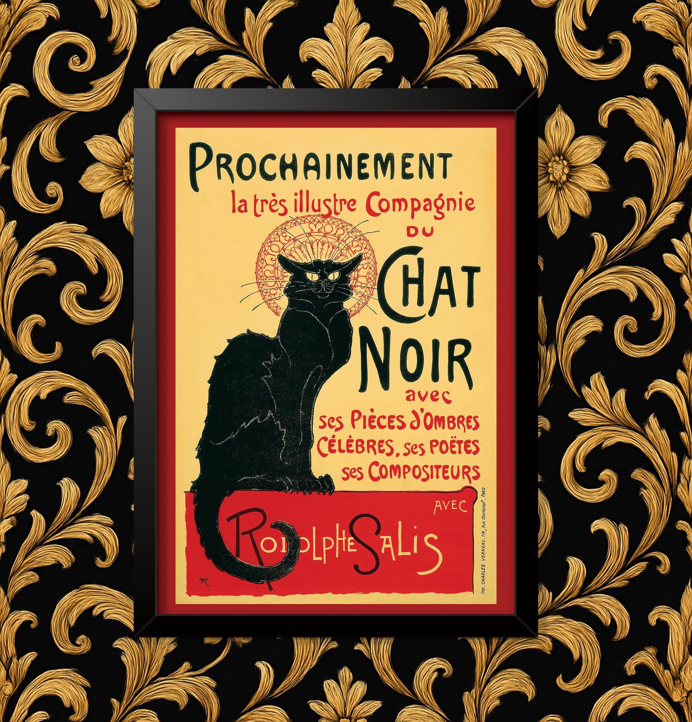 Le Chat Noir Print Vintage Cat Bar Wall Art Poster, Framed or