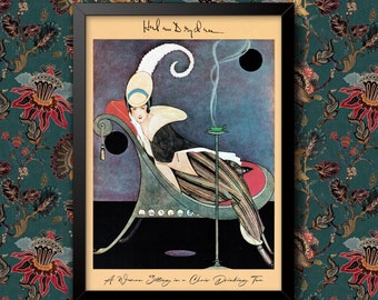 Vintage Magazine Art Cover illustratie Helen Dryden's vrouw die thee drinkt 1920's Fashion Beauty Wall Art Poster print ingelijst of ingelijst