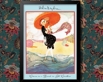 Vintage Wall Art Poster: Helen Dryden Woman on Beach 1920s Fashion Print, Framed or Unframed, Bathroom or Home Decor