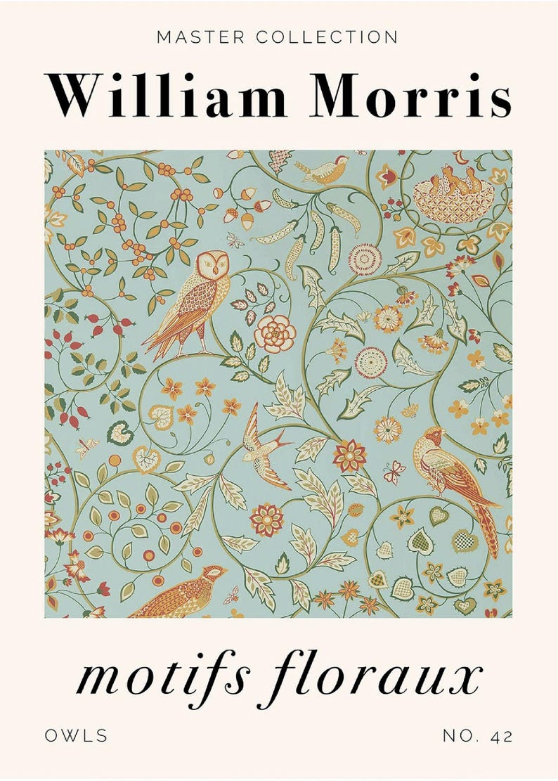 William Morris Owls No 42 Old Master collection Painting Art Print Framed Poster Wall Decor A4 and A3 size Framed or Unframed
