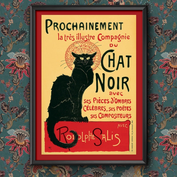 Vintage Le Chat Noir Cat Bar Wall Art Travel Railway Poster A4 and A3 size Sign print Framed or Unframed