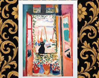 Henri Matisse 'Open Window, Collioure', with cat France, 1905, Reproduction Vintage Wall Art Poster print Framed or Unframed