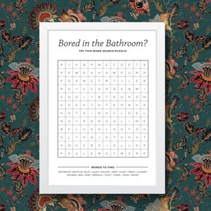 Bathroom Wordsearch Funny Poster Bathroom Decoration Print Picture Wall Art Toilet Restroom Home Decor A4/A3 Framed / Unframed