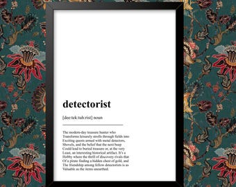 Détecteurs de métaux, dictionnaire, typographie, art mural, affiche imprimée au format A4 et A3 avec ou sans cadre