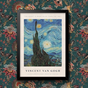 Vincent Van Gogh Art Starry Night Poster, Framed or Unframed, High Quality Wall Art Print, Various Sizes, Gift for Art Lover