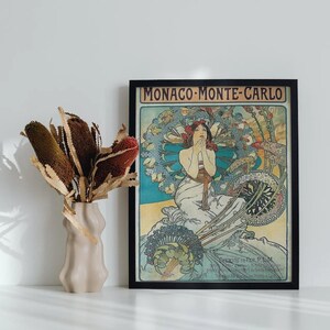 Vintage Travel Monaco Monte Carlo 1897, Alphonse Mucha, Reproduction 250gsm A4 & A3 Art Nouveau  Poster Print Framed Unframed Home Decor