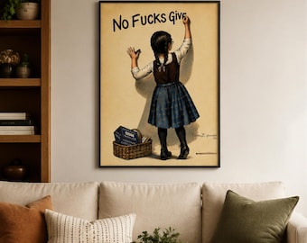 No F*cks Given Wall Art Print, Funny Vintage Style Poster, Sarcastic Retro Home Decor, Rude Adult Humour Gift