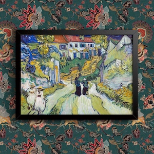 Vincent Van Gogh Village Street and Steps in Auvers Figures Old master reproduction painting Poster Wall Decor Various sizes Framed Unframed