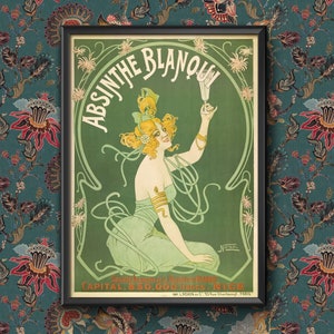 Vintage Beers Wines Spirits Absinthe Blanqui, France, 1900's, Art Nouveau Poster A4/A3 size print Framed/Unframed Wall Art Home Decoration