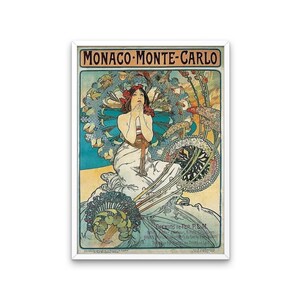 Vintage Travel Monaco Monte Carlo 1897, Alphonse Mucha, Reproduction 250gsm A4 & A3 Art Nouveau  Poster Print Framed Unframed Home Decor