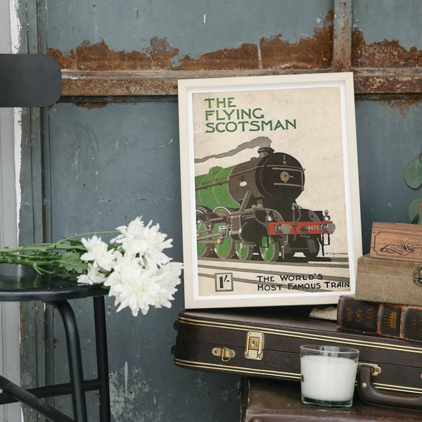 Vintage Travel Scotland The Flying Scotsman The World's Most Famous Train 1930-40's Art Deco Travel Poster A4 A3 Sign print Framed Unframed