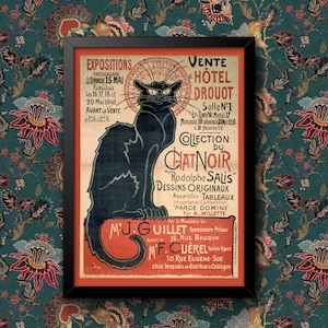 vintage Le Chat Noir France Cat Bar art mural voyage chemin de fer affiche format A4 et A3 impression enseigne encadré ou non