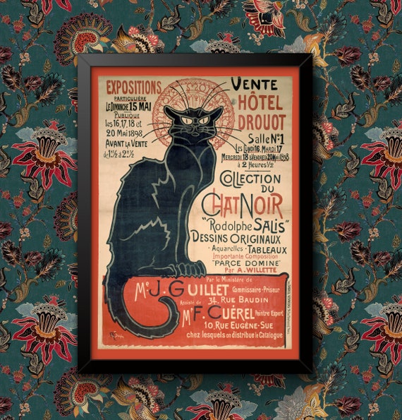 Vintage Le Chat Noir France Cat Bar Wall Art Travel Railway Poster