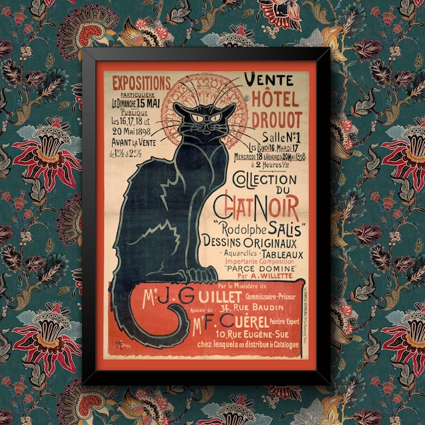 Vintage Le Chat Noir France Cat Bar Wall Art Travel Railway Poster A4 and A3 size Sign print Framed or Unframed