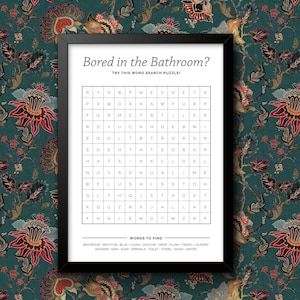 Bathroom Wordsearch Funny Poster Bathroom Decoration Print Picture Wall Art Toilet Restroom Home Decor A4/A3 Framed / Unframed
