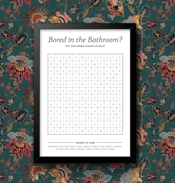 Poster Bathroom Wordsearch Funny Puzzle Wall Art Print, WC Restroom Decor, Framed or Unframed Various Sizes, Toilet Decoration