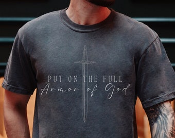 Christian TShirt for Men Christian Merch Christian Streetwear Full Armor of God Clothes Catholic T Shirt Faith Based Mens Christian T-Shirt