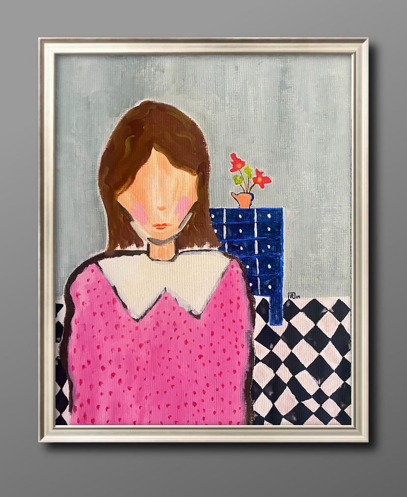 ピンク・レディー。オリジナルアクリル画、40×50cm。女性。抽象画