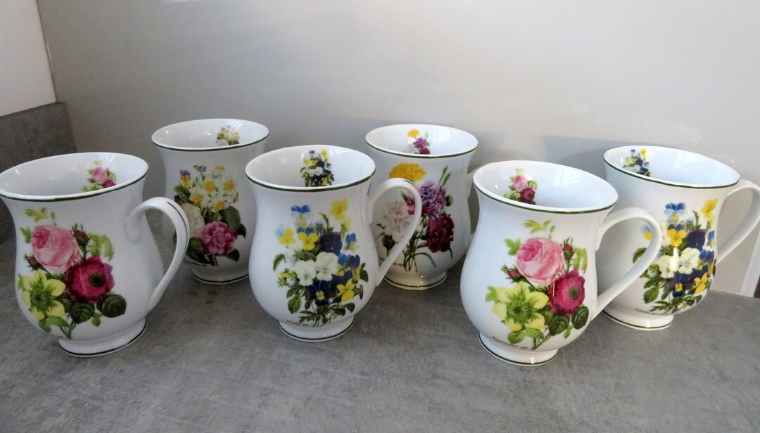 Vintage Style Set of 6 Flower Mugs Waterside China - Etsy UK