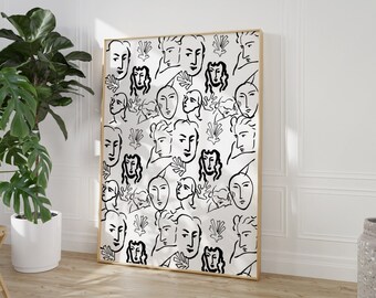 Impresión digital de caras de Matisse en blanco y negro moderno, diseño ecléctico, impresión digital, perfecto como regalo de última hora Disponible en varios tamaños