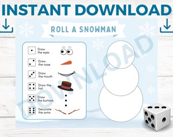 Haz rodar un muñeco de nieve, juego de dados, juego de vacaciones para niños, juego de vacaciones de descarga instantánea, juego de vacaciones para preescolares, juego para preescolares, juego de educación en el hogar