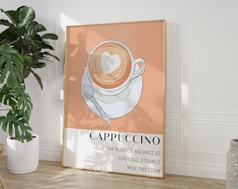 Impresión digital de capuchino: arte rústico de café para decorar la pared de la cocina o cafetería.