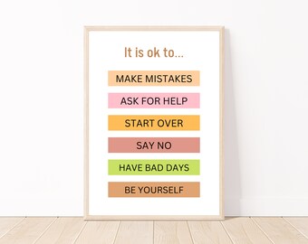 Está bien imprimir, aula de descarga instantánea, salud mental de los niños, decoración de salud mental, sala de juegos, cartel educativo, impresión de calma