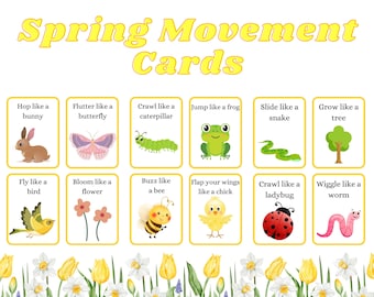 Tarjetas imprimibles de movimiento de primavera para niños: actividad divertida en la escuela o en el hogar
