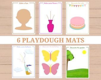 Tapetes digitales de masa de juego de primavera para niños, conjunto de 6 tapetes imprimibles para diversión creativa, actividades de jardín de infantes, actividades de rincones, niños pequeños