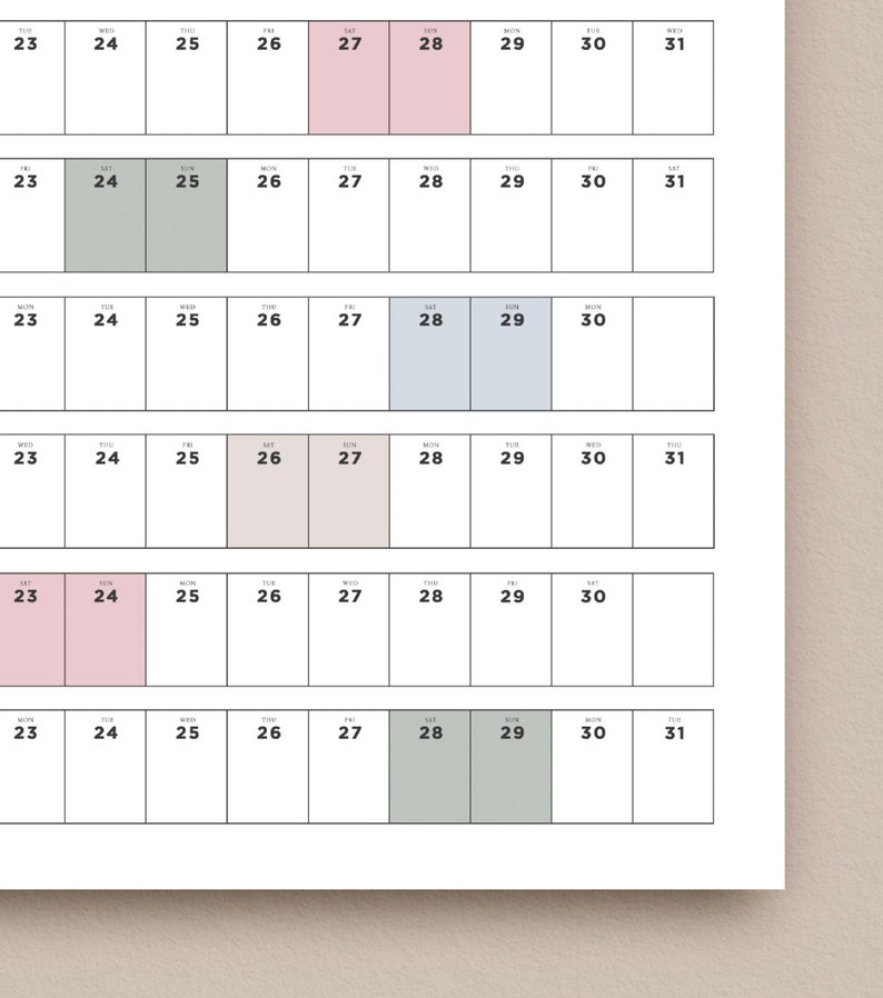 Printable Full Year Calendar 2024 A2 A1 Landscape Wall Etsy Israel