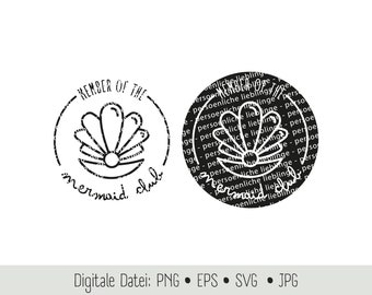 Mermaid - Mermaid - Shell - Club Plotter File Cricut Silhouette Plotter Digital File EPS SVG PNG Vector Illustration