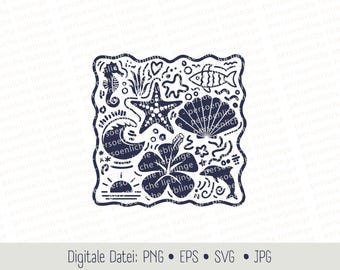 Sea animals sea motifs summer beach sea beach chair plotter file Cricut Silhouette plotter digital file EPS SVG PNG vector illustration