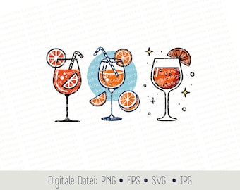 Archivo de trazado de cóctel Aperol Spritz, bebida mixta, trazador de silueta Cricut, archivo digital EPS, SVG, PNG, ilustración vectorial