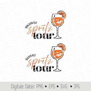 May include: Two orange and black Spritz Tour designs. Each design features a cocktail glass with an orange slice, and the text "WIR SIND AUF Spritz tour" and "ICH BIN AUF Spritz tour". The bottom of the image includes file type information.