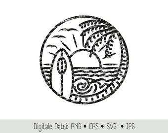 Beach Landscape Surfer Beachboy Surfing Plotter File Cricut Silhouette Plotter Digital File EPS SVG PNG Vector Illustration