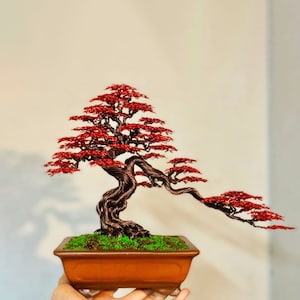Wire bonsai tree, Japanese style red maple tree, bonsai tree art, tree of life, wire tree sculpture, desk decor, bonsai tree, bookcase decor