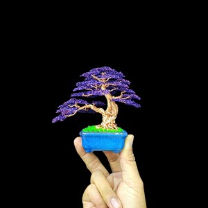 Purple Copper Wire Bonsai – Amethyst Anniversary Gift, Mini Handmade Japanese Ceramic Pot