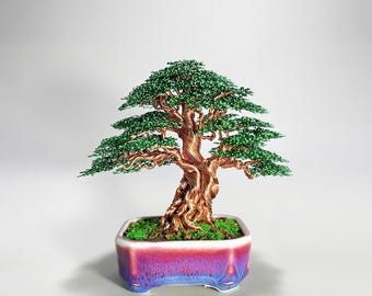 Bonsai de arame de cobre, escultura em arame, tronco retorcido, decoração de vaso de cerâmica artesanal