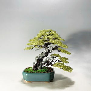 Wire bonsai tree with light green leaves, Bonsai tree, Home Deco, Wire tree sculpture, desk decoration, gift for mom