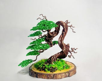 ユニークな松のベースを備えたワイヤー盆栽、盆栽、ワイヤーツリーの