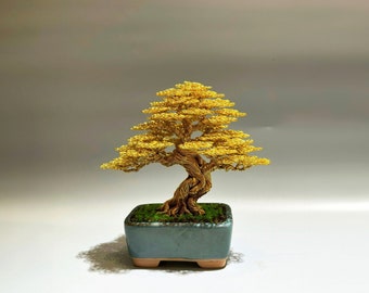 Wire bonsai tree gold leaves, wire tree sculpture, tree of life, copper wire bonsai, artificial bonsai, bonsai handmade, bonsai tree live
