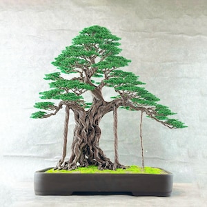 Wire bonsai tree with green leaves up to 20 inches tall, Home deco, Wire tree sculpture, TV shelf decoration, bonsai tree, desk decoration