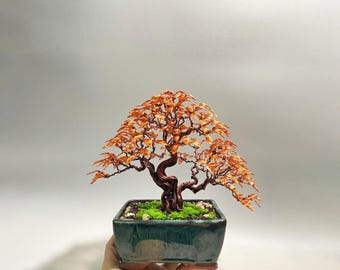 Pure Copper Wire Bonsai Tree – 7th Copper Anniversary Gift, Handmade Ceramic Pot Art