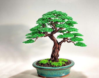 ワイヤー盆栽アート 緑色の葉 緑の葉が付いたワイヤー盆栽、盆栽、ホームデコ、ワイヤーツリーの彫刻