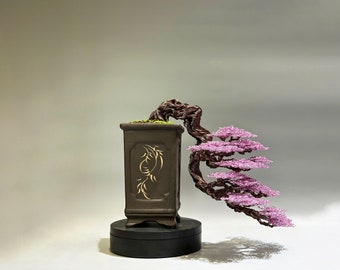 Copper Wire Bonsai Tree Sculpture: Desk & Bookcase Art