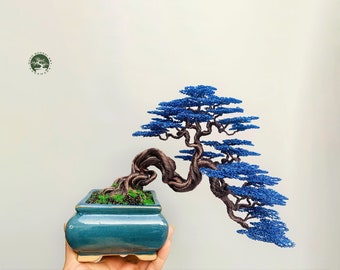 Wire bonsai tree with blue leaves, Bonsai tree, Wire tree sculpture, Copper wire bonsai tree, bookcase, Mother Day gift, Tree of Life