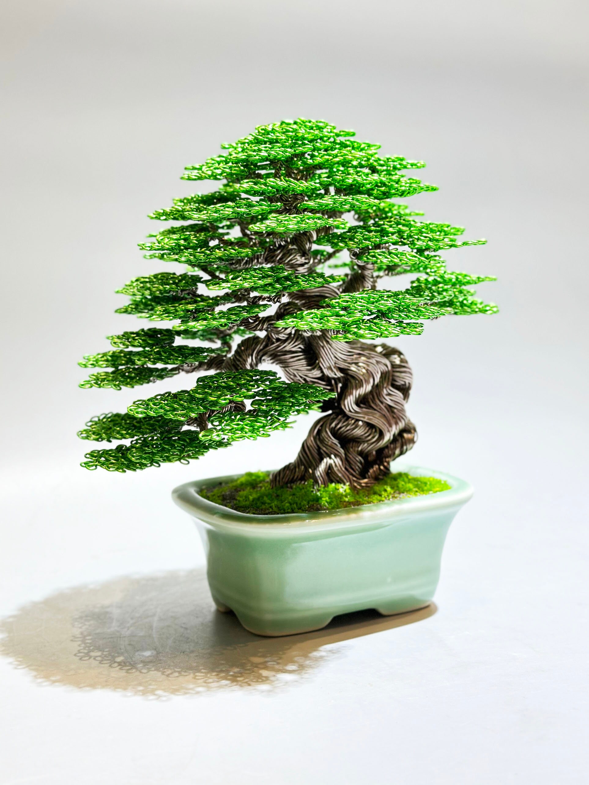Wire Bonsai Tree With Green Leaves, Home Deco, Handmade