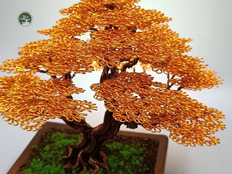 Art Wire Bonsai Tree With Ceramic Square Pots Orange Leaves Etsy