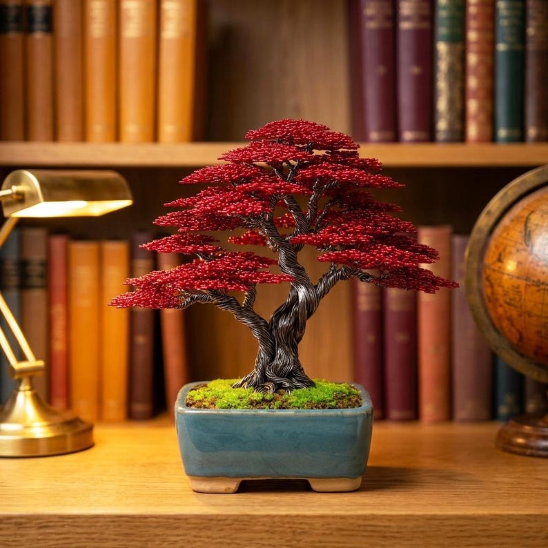 Copper wire bonsai tree, wire tree sculpture, tree of life, desk decor, bonsai tree, bookcase decor, father's day gift, gift for him image 3